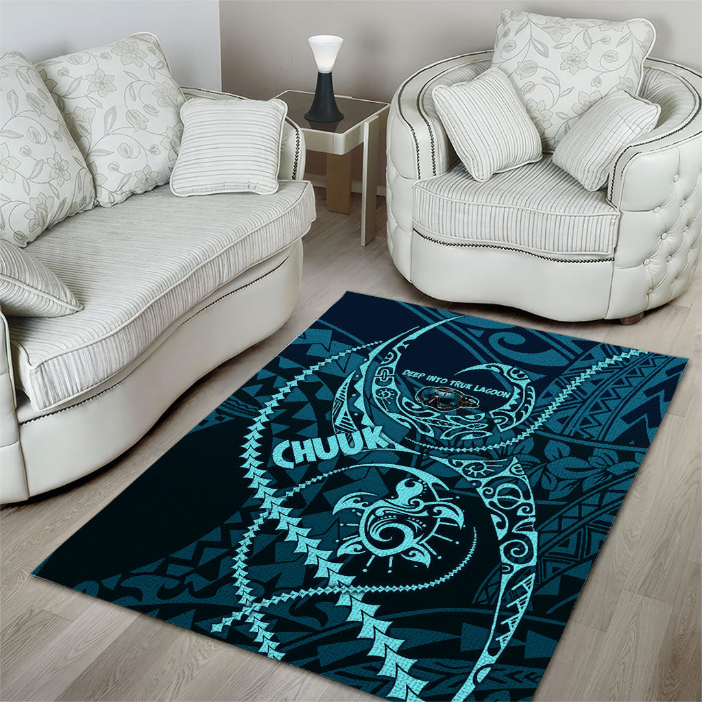 Chuuk Deep Into Truk Lagoon Area Rug Polynesian Tribal Pattern Wreck Diving Teal Ship Art TS04 - Polynesian Pride