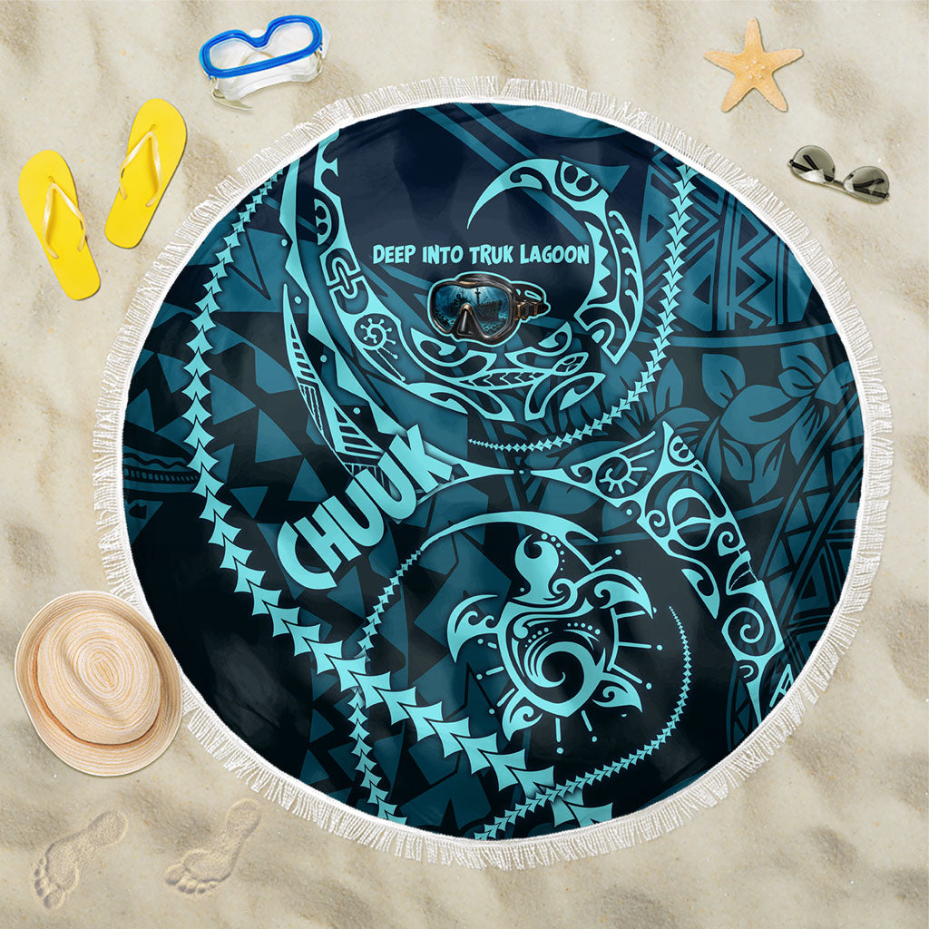 Chuuk Deep Into Truk Lagoon Beach Blanket Polynesian Tribal Pattern Wreck Diving Teal Ship Art TS04 One Size 150cm Blue Black - Polynesian Pride