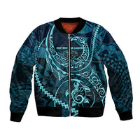 Chuuk Deep Into Truk Lagoon Bomber Jacket Polynesian Tribal Pattern Wreck Diving Teal Ship Art TS04 Unisex Blue Black - Polynesian Pride