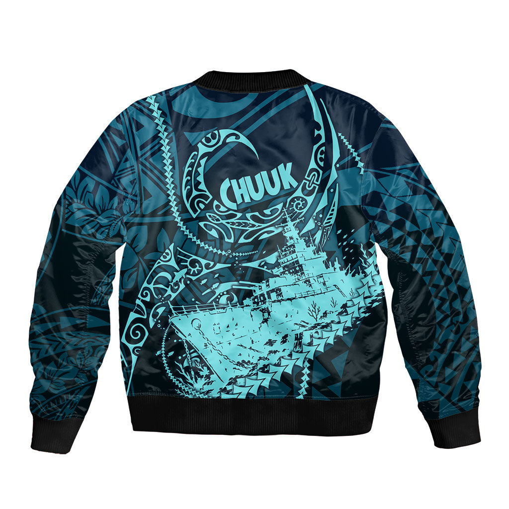 Chuuk Deep Into Truk Lagoon Bomber Jacket Polynesian Tribal Pattern Wreck Diving Teal Ship Art TS04 - Polynesian Pride
