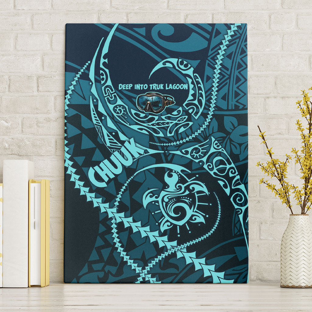 Chuuk Deep Into Truk Lagoon Canvas Wall Art Polynesian Tribal Pattern Wreck Diving Teal Ship Art TS04 Without Frame Blue Black - Polynesian Pride
