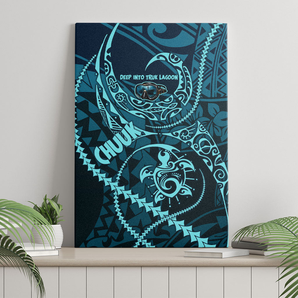 Chuuk Deep Into Truk Lagoon Canvas Wall Art Polynesian Tribal Pattern Wreck Diving Teal Ship Art TS04 - Polynesian Pride