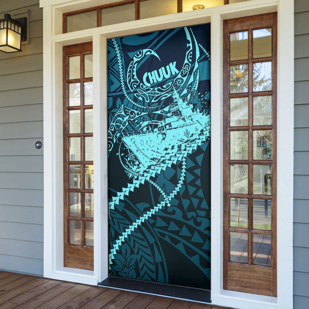 Chuuk Deep Into Truk Lagoon Door Cover Polynesian Tribal Pattern Wreck Diving Teal Ship Art TS04 - Polynesian Pride
