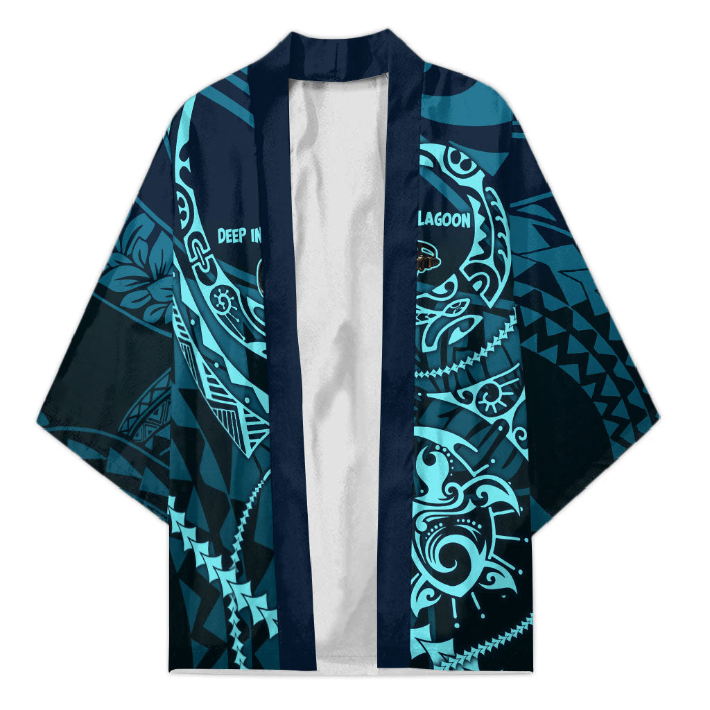 Chuuk Deep Into Truk Lagoon Kimono Polynesian Tribal Pattern Wreck Diving Teal Ship Art TS04 Unisex Blue Black - Polynesian Pride