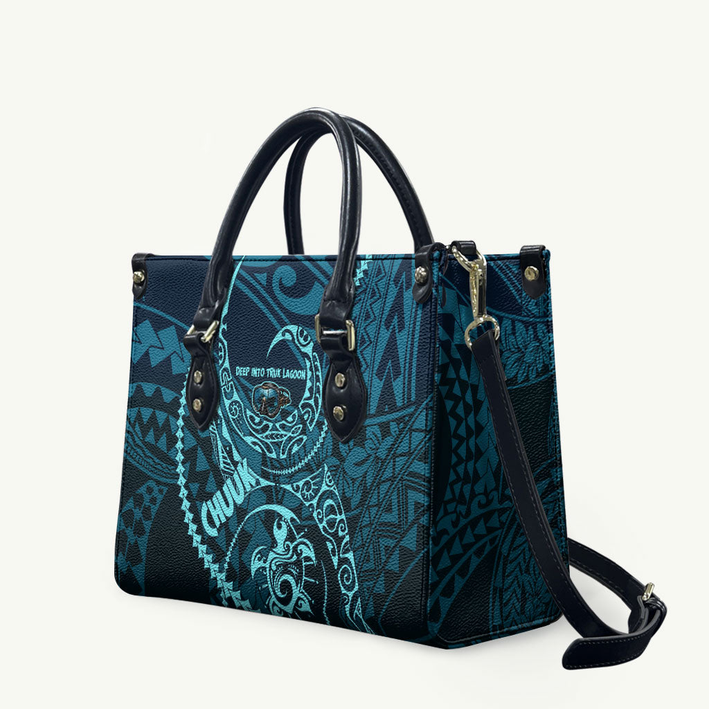Chuuk Deep Into Truk Lagoon Leather Bag Polynesian Tribal Pattern Wreck Diving Teal Ship Art TS04 Blue Black - Polynesian Pride