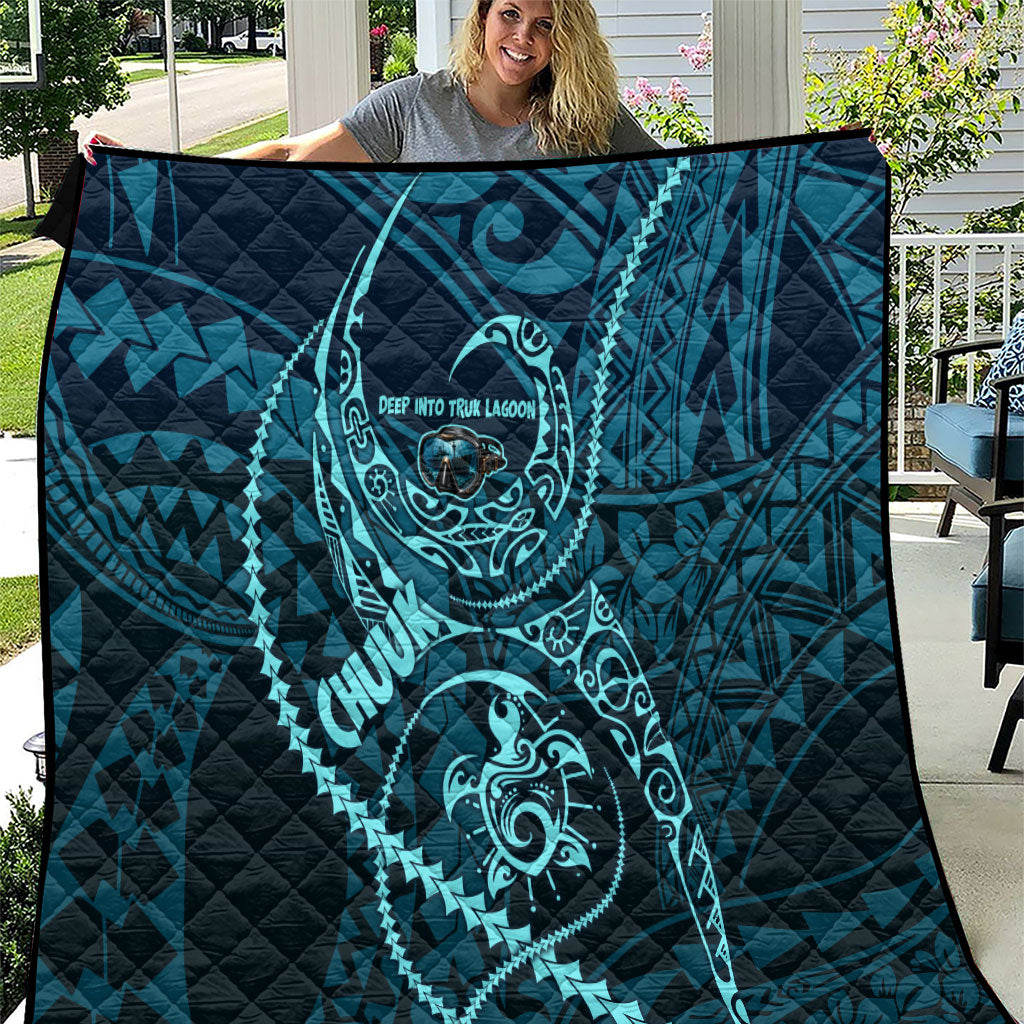 Chuuk Deep Into Truk Lagoon Quilt Polynesian Tribal Pattern Wreck Diving Teal Ship Art TS04 Blue Black - Polynesian Pride