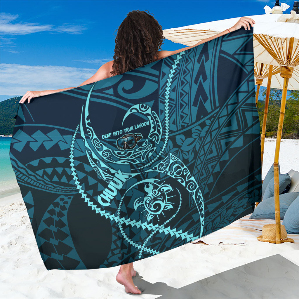 Chuuk Deep Into Truk Lagoon Sarong Polynesian Tribal Pattern Wreck Diving Teal Ship Art TS04 One Size 44 x 66 inches Blue Black - Polynesian Pride