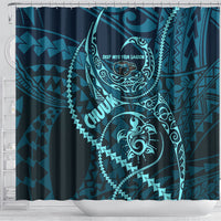 Chuuk Deep Into Truk Lagoon Shower Curtain Polynesian Tribal Pattern Wreck Diving Teal Ship Art TS04 - Polynesian Pride