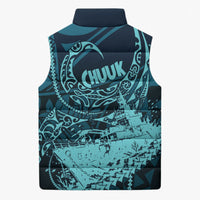 Chuuk Deep Into Truk Lagoon Sleeveless Puffer Jacket Polynesian Tribal Pattern Wreck Diving Teal Ship Art TS04 - Polynesian Pride