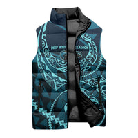 Chuuk Deep Into Truk Lagoon Sleeveless Puffer Jacket Polynesian Tribal Pattern Wreck Diving Teal Ship Art TS04 - Polynesian Pride