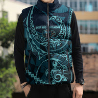 Chuuk Deep Into Truk Lagoon Sleeveless Puffer Jacket Polynesian Tribal Pattern Wreck Diving Teal Ship Art TS04 - Polynesian Pride