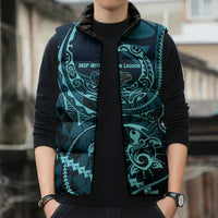 Chuuk Deep Into Truk Lagoon Sleeveless Puffer Jacket Polynesian Tribal Pattern Wreck Diving Teal Ship Art TS04 - Polynesian Pride