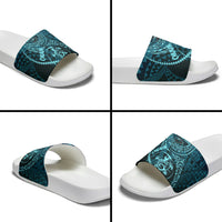 Chuuk Deep Into Truk Lagoon Slide Sandals Polynesian Tribal Pattern Wreck Diving Teal Ship Art TS04 - Polynesian Pride