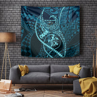 Chuuk Deep Into Truk Lagoon Tapestry Polynesian Tribal Pattern Wreck Diving Teal Ship Art TS04 Blue Black - Polynesian Pride