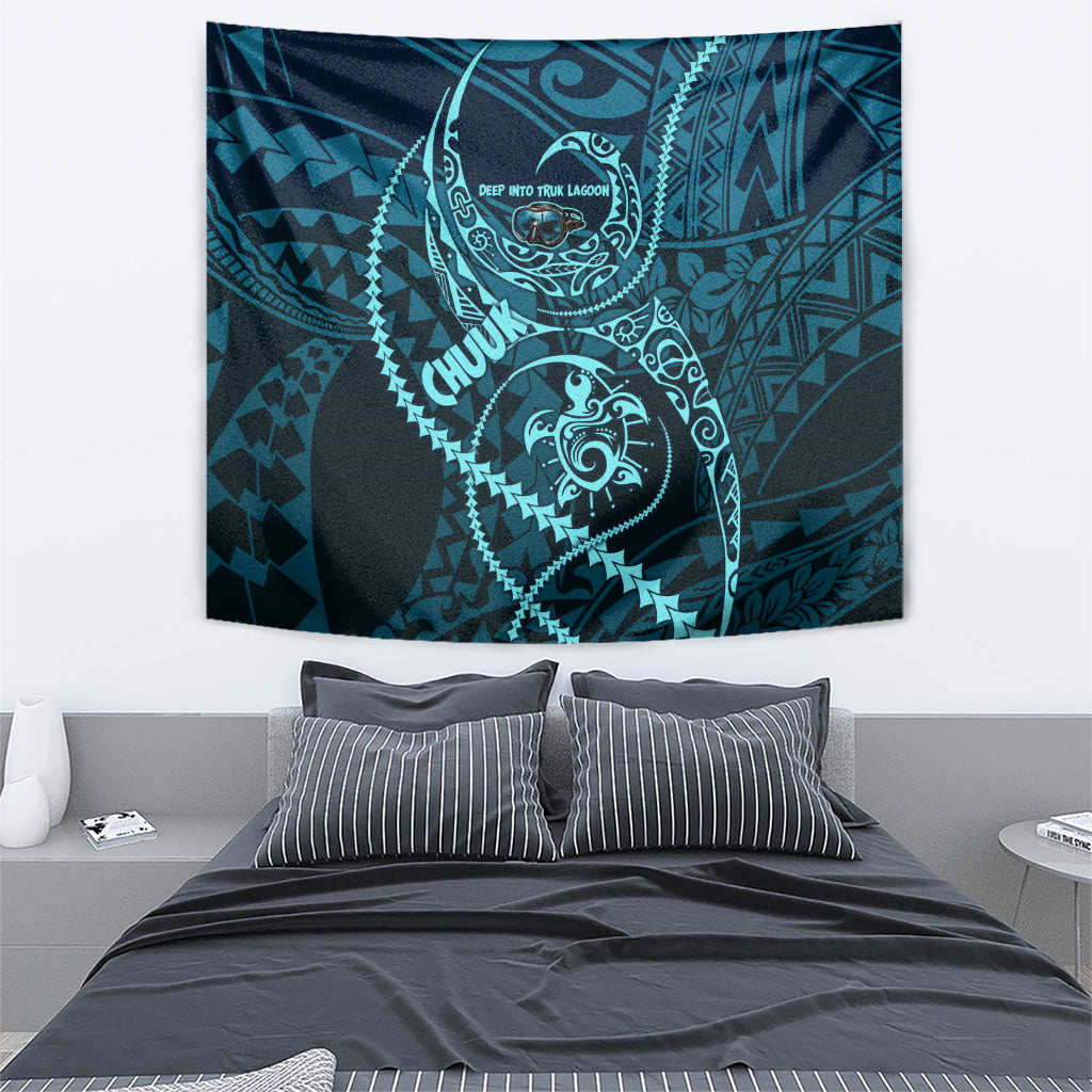 Chuuk Deep Into Truk Lagoon Tapestry Polynesian Tribal Pattern Wreck Diving Teal Ship Art TS04 - Polynesian Pride
