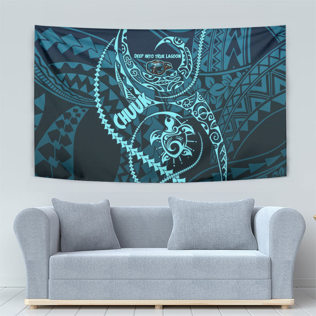 Chuuk Deep Into Truk Lagoon Tapestry Polynesian Tribal Pattern Wreck Diving Teal Ship Art TS04 - Polynesian Pride