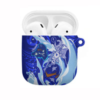 Chuuk Micronesian Roots AirPods Case Polynesian Tribal Pattern Hibiscus Flower And Stingray Art TS04 Blue White - Polynesian Pride