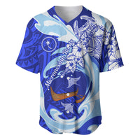 Chuuk Micronesian Roots Baseball Jersey Polynesian Tribal Pattern Hibiscus Flower And Stingray Art TS04 Blue White - Polynesian Pride