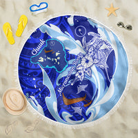 Chuuk Micronesian Roots Beach Blanket Polynesian Tribal Pattern Hibiscus Flower And Stingray Art TS04 One Size 150cm Blue White - Polynesian Pride
