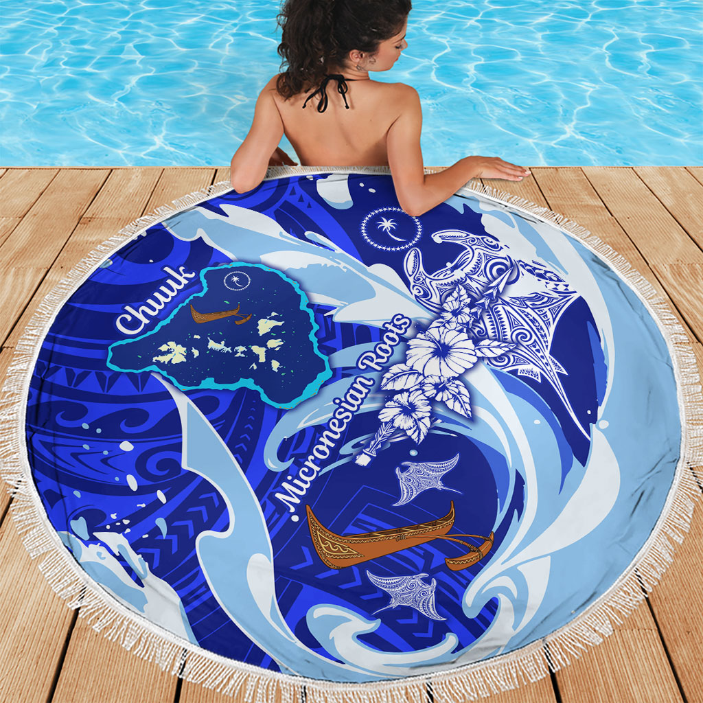 Chuuk Micronesian Roots Beach Blanket Polynesian Tribal Pattern Hibiscus Flower And Stingray Art TS04 - Polynesian Pride