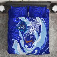 Chuuk Micronesian Roots Bedding Set Polynesian Tribal Pattern Hibiscus Flower And Stingray Art TS04 Blue White - Polynesian Pride