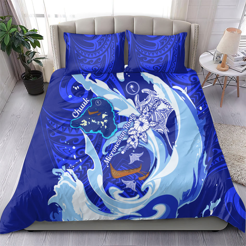 Chuuk Micronesian Roots Bedding Set Polynesian Tribal Pattern Hibiscus Flower And Stingray Art TS04 - Polynesian Pride