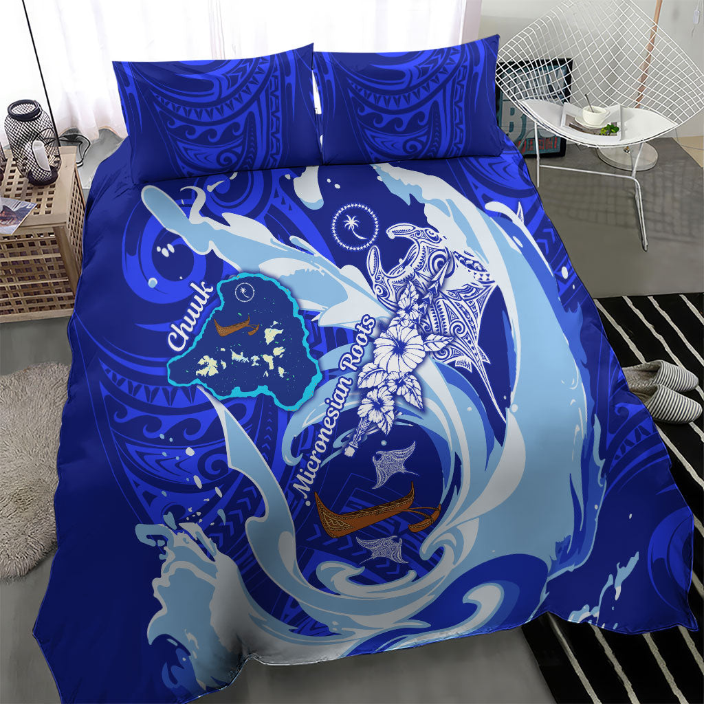 Chuuk Micronesian Roots Bedding Set Polynesian Tribal Pattern Hibiscus Flower And Stingray Art TS04 - Polynesian Pride