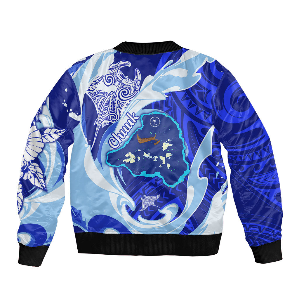 Chuuk Micronesian Roots Bomber Jacket Polynesian Tribal Pattern Hibiscus Flower And Stingray Art TS04 - Polynesian Pride