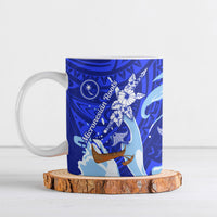 Chuuk Micronesian Roots Ceramic Mug Polynesian Tribal Pattern Hibiscus Flower And Stingray Art TS04 Blue White - Polynesian Pride