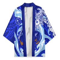 Chuuk Micronesian Roots Kimono Polynesian Tribal Pattern Hibiscus Flower And Stingray Art TS04 Unisex Blue White - Polynesian Pride