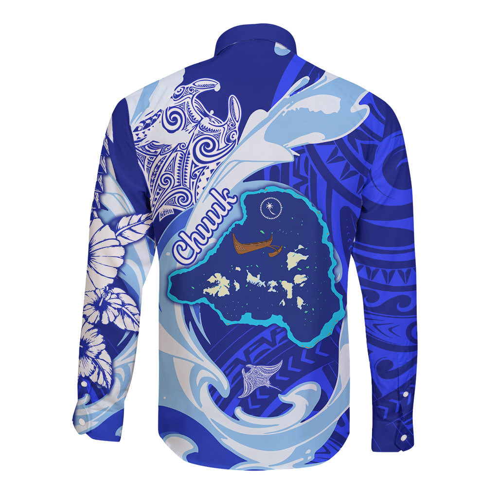 Chuuk Micronesian Roots Long Sleeve Button Shirt Polynesian Tribal Pattern Hibiscus Flower And Stingray Art TS04 - Polynesian Pride