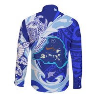 Chuuk Micronesian Roots Long Sleeve Button Shirt Polynesian Tribal Pattern Hibiscus Flower And Stingray Art TS04 - Polynesian Pride