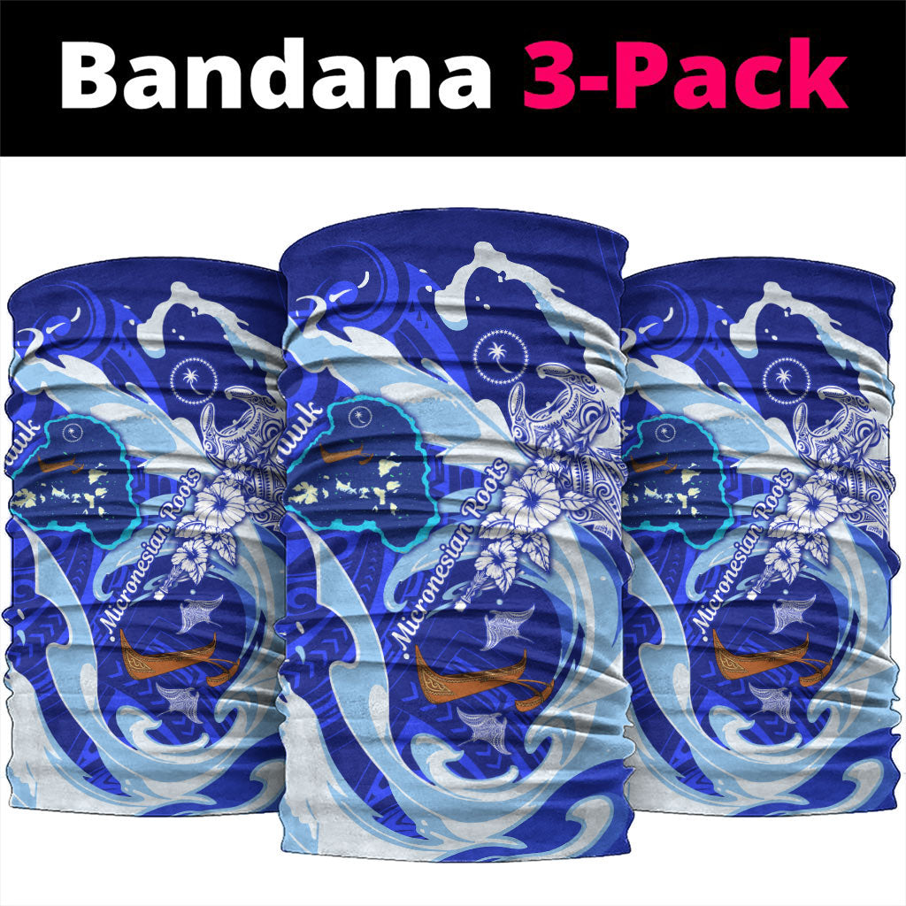 Chuuk Micronesian Roots Neck Gaiter Polynesian Tribal Pattern Hibiscus Flower And Stingray Art TS04 package One Size: 25*50cm Blue White - Polynesian Pride