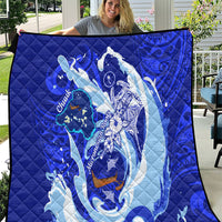 Chuuk Micronesian Roots Quilt Polynesian Tribal Pattern Hibiscus Flower And Stingray Art TS04 Blue White - Polynesian Pride