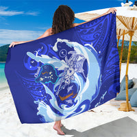Chuuk Micronesian Roots Sarong Polynesian Tribal Pattern Hibiscus Flower And Stingray Art TS04 One Size 44 x 66 inches Blue White - Polynesian Pride