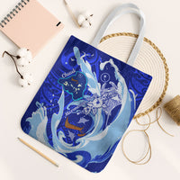Chuuk Micronesian Roots Tote Bag Polynesian Tribal Pattern Hibiscus Flower And Stingray Art TS04 White Strap One Size Blue White - Polynesian Pride