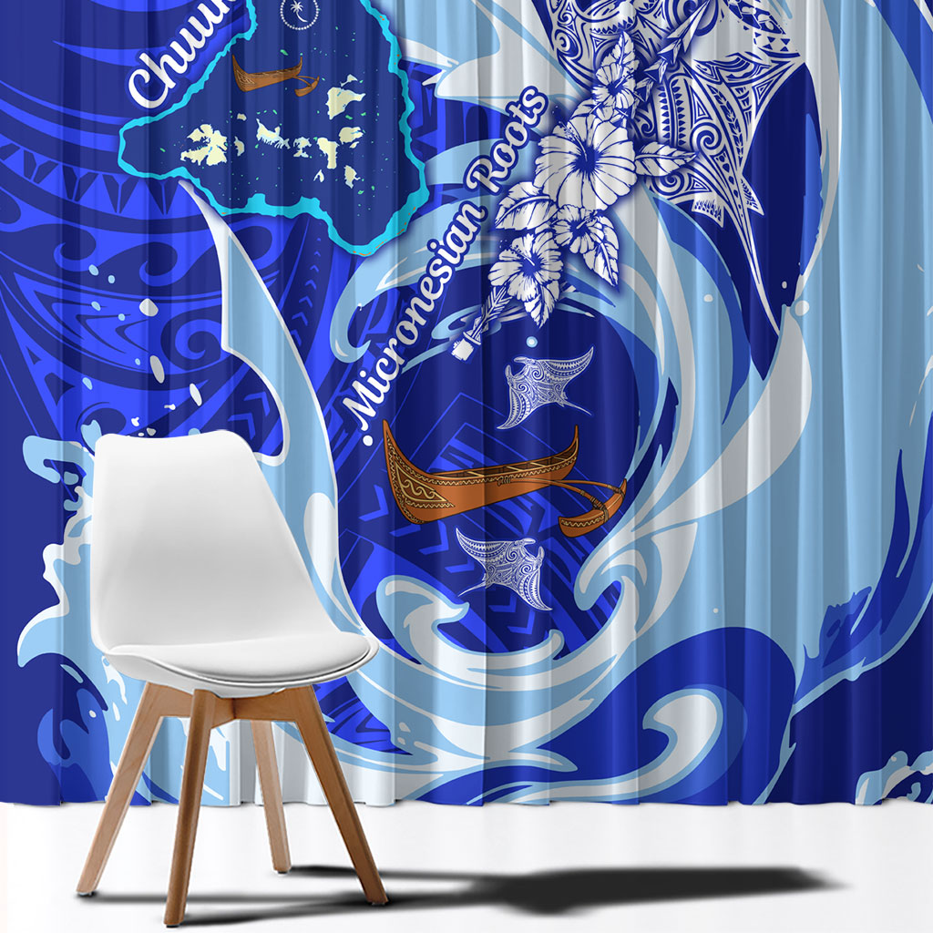 Chuuk Micronesian Roots Window Curtain Polynesian Tribal Pattern Hibiscus Flower And Stingray Art TS04 - Polynesian Pride