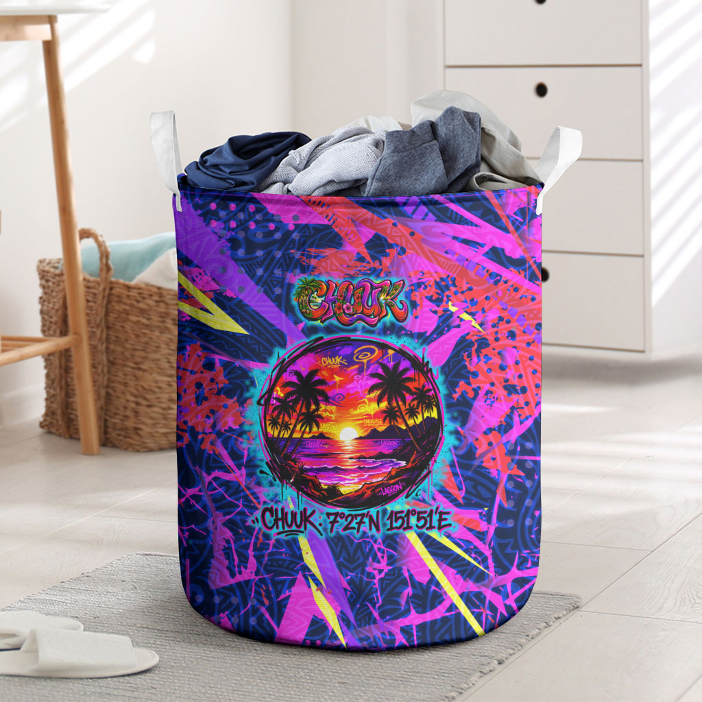 Chuuk Tropical Sunset Coordinates Laundry Basket Neon Graffiti Polynesian Tribal TS04 Purple Pink - Polynesian Pride