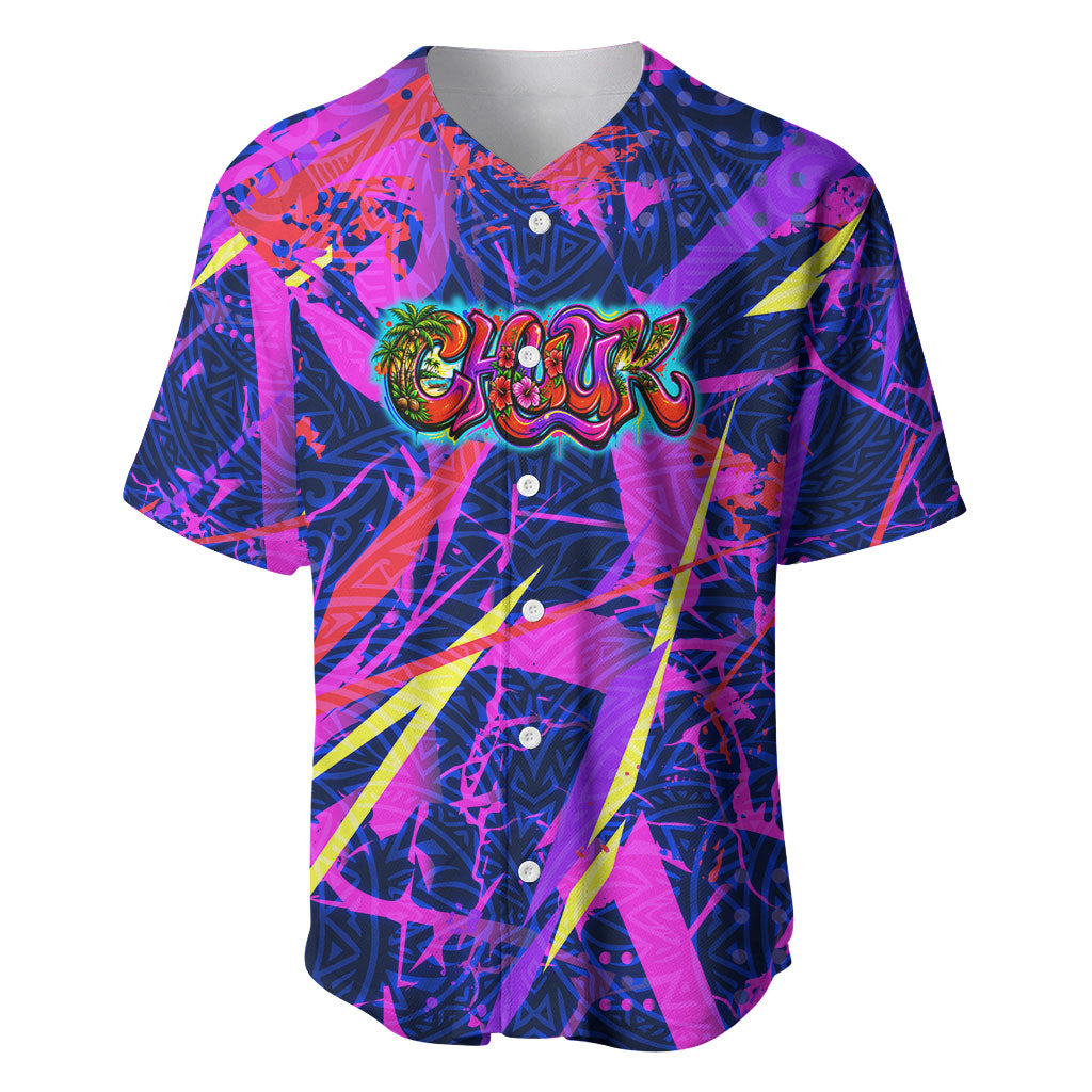 Chuuk Tropical Sunset Coordinates Baseball Jersey Neon Graffiti Polynesian Tribal TS04 Purple Pink - Polynesian Pride
