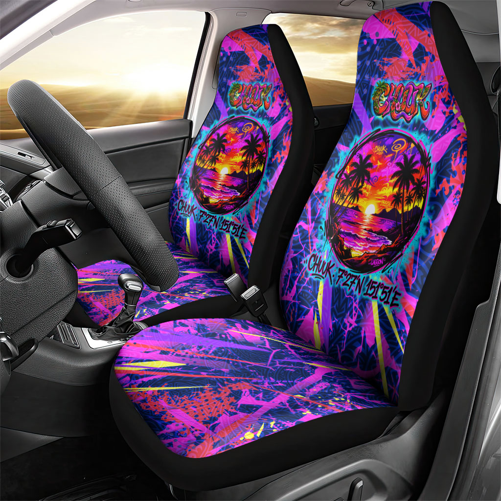Chuuk Tropical Sunset Coordinates Car Seat Cover Neon Graffiti Polynesian Tribal TS04 - Polynesian Pride
