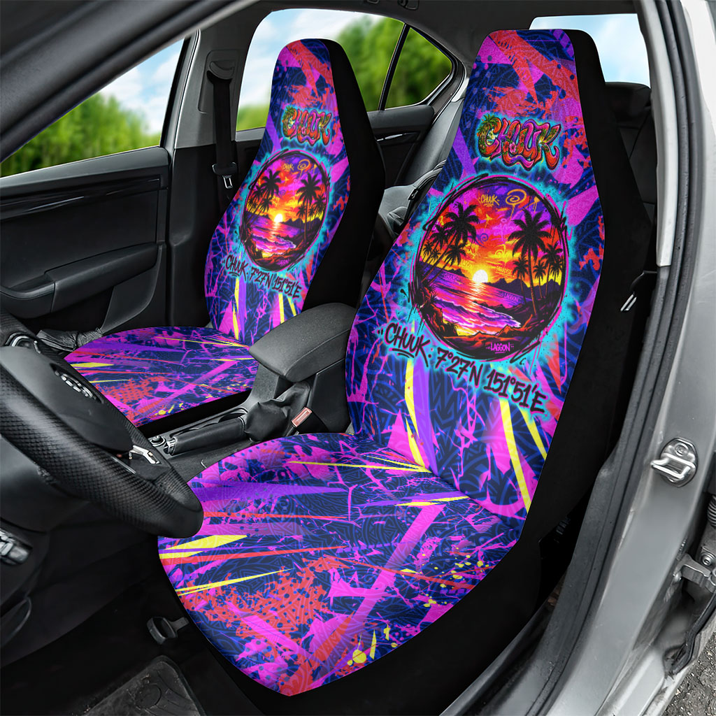 Chuuk Tropical Sunset Coordinates Car Seat Cover Neon Graffiti Polynesian Tribal TS04 - Polynesian Pride
