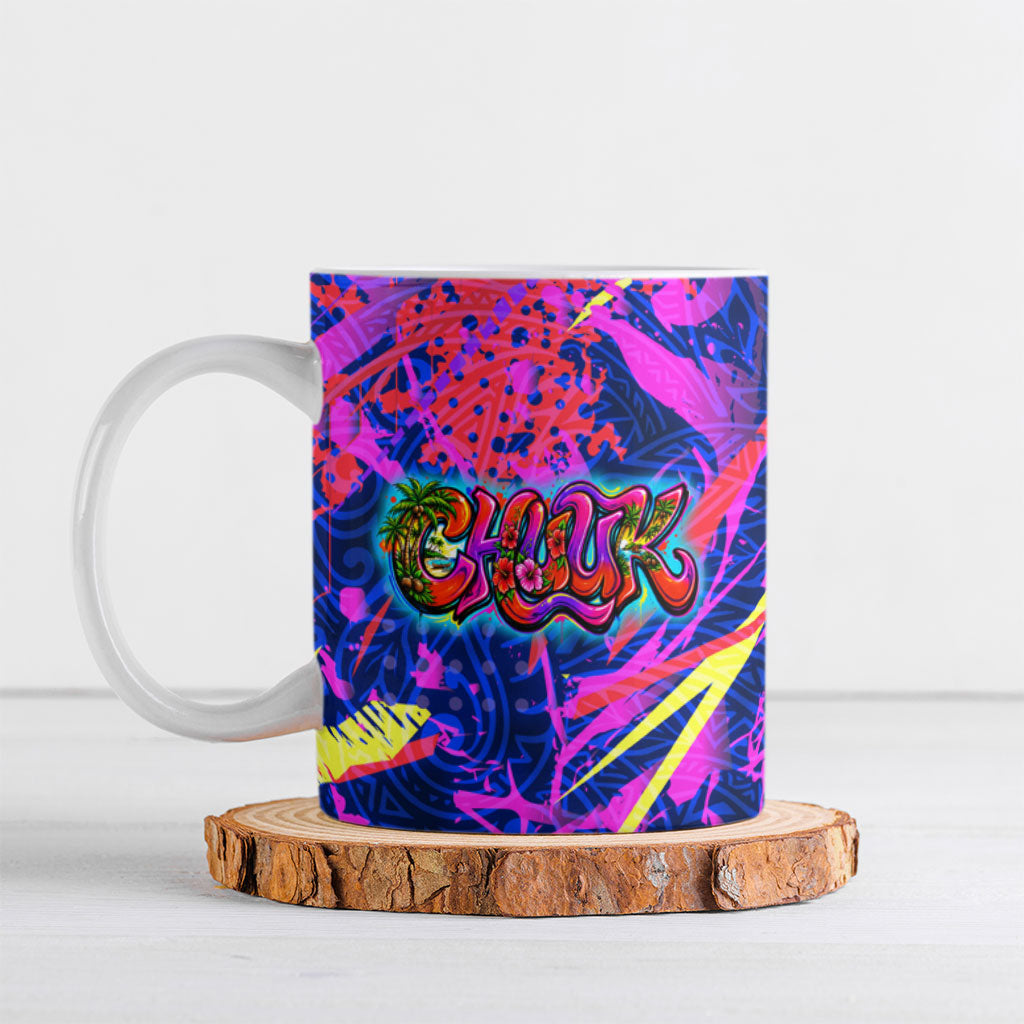 Chuuk Tropical Sunset Coordinates Ceramic Mug Neon Graffiti Polynesian Tribal TS04 Purple Pink - Polynesian Pride