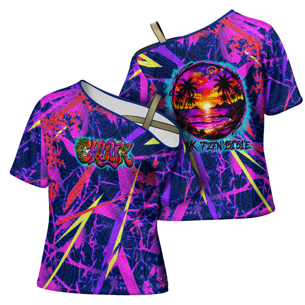 Chuuk Tropical Sunset Coordinates Cross Shoulder Shirt Neon Graffiti Polynesian Tribal TS04 - Polynesian Pride