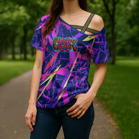 Chuuk Tropical Sunset Coordinates Cross Shoulder Shirt Neon Graffiti Polynesian Tribal TS04 - Polynesian Pride