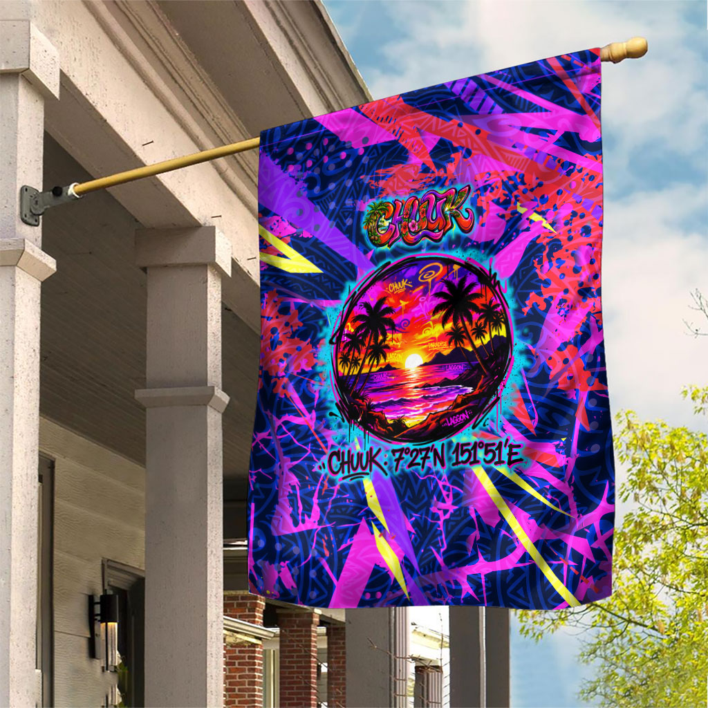 Chuuk Tropical Sunset Coordinates Garden Flag Neon Graffiti Polynesian Tribal TS04 House Flag Purple Pink - Polynesian Pride