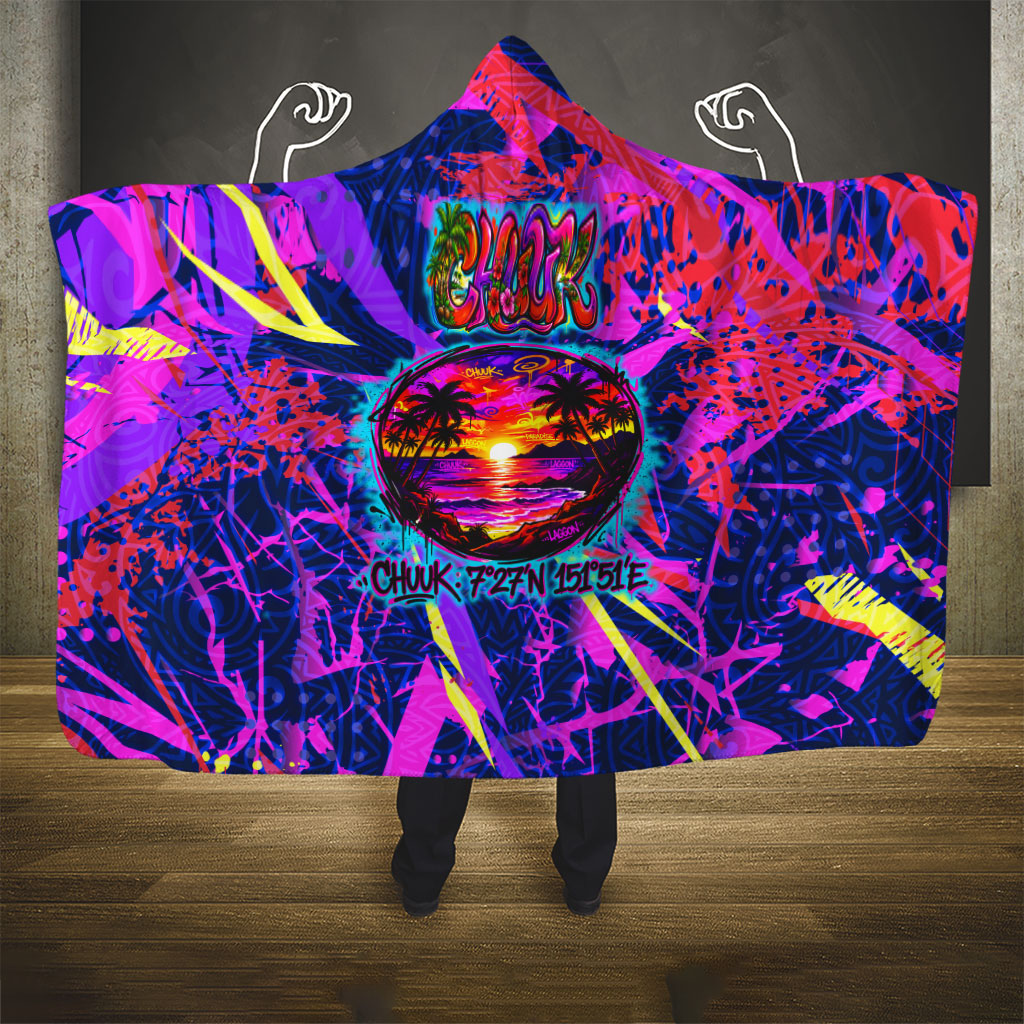 Chuuk Tropical Sunset Coordinates Hooded Blanket Neon Graffiti Polynesian Tribal TS04 - Polynesian Pride