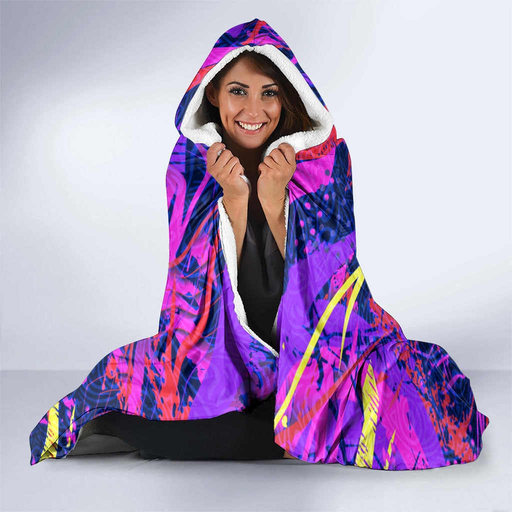 Chuuk Tropical Sunset Coordinates Hooded Blanket Neon Graffiti Polynesian Tribal TS04 - Polynesian Pride