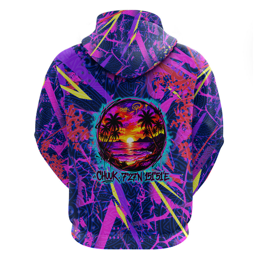 Chuuk Tropical Sunset Coordinates Hoodie Neon Graffiti Polynesian Tribal TS04 - Polynesian Pride