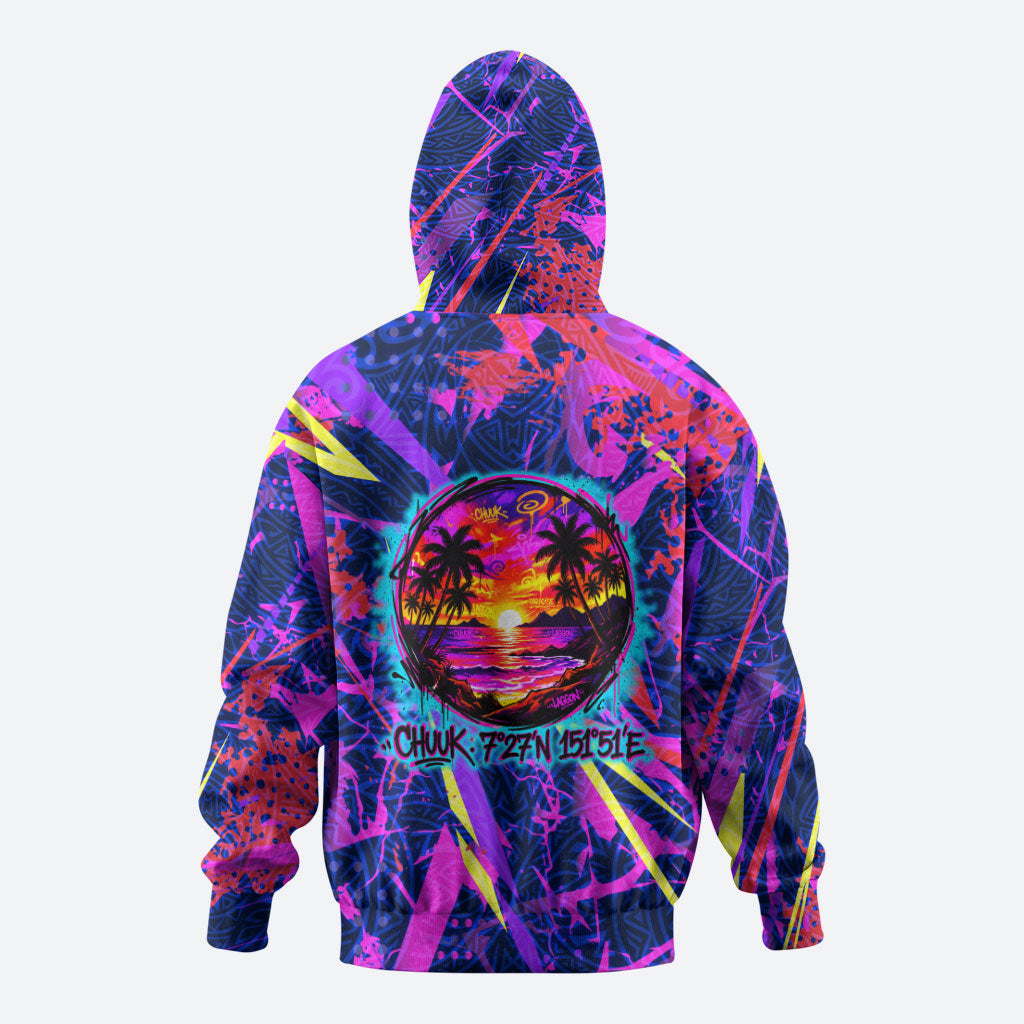 Chuuk Tropical Sunset Coordinates Hoodie Neon Graffiti Polynesian Tribal TS04 - Polynesian Pride