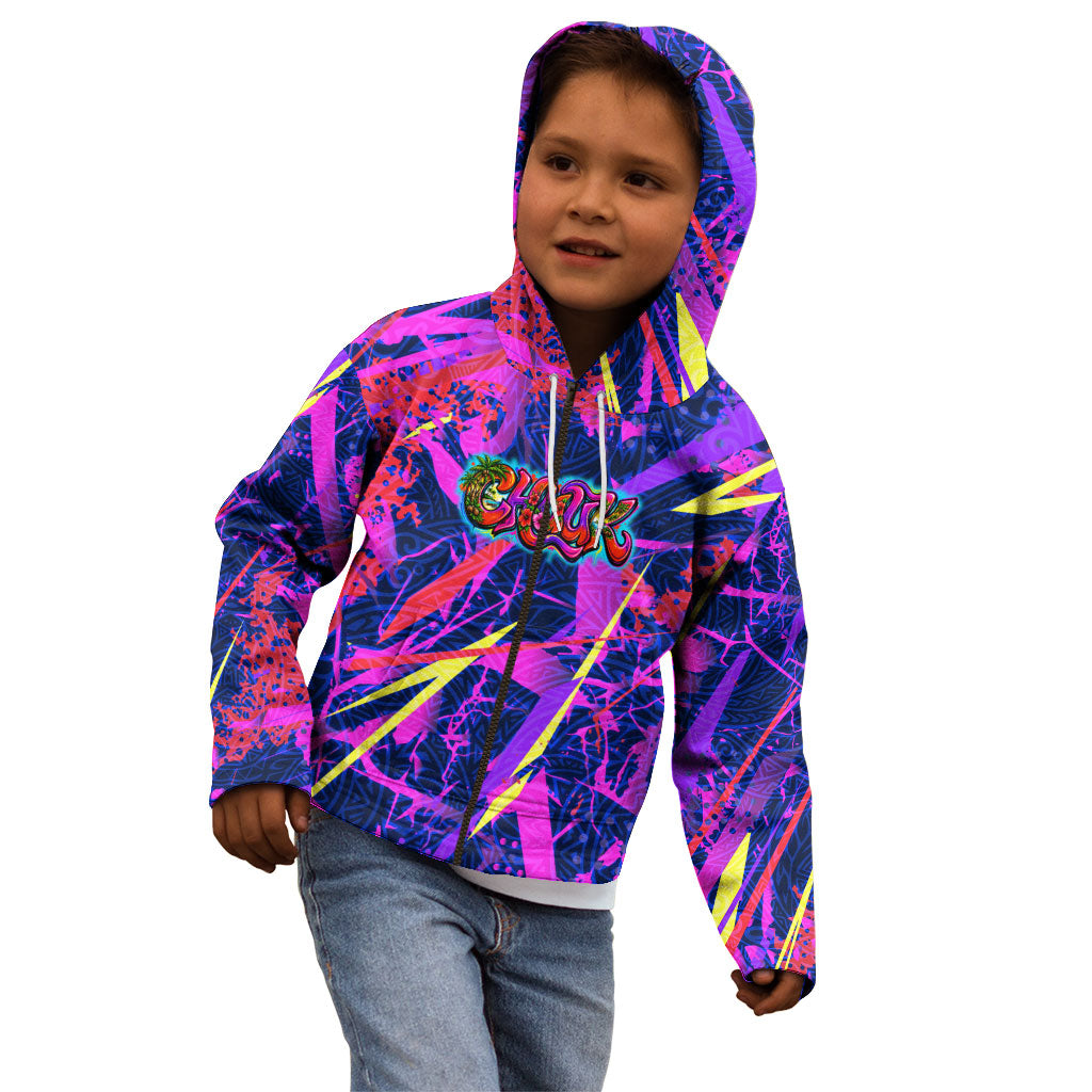 Chuuk Tropical Sunset Coordinates Kid Hoodie Neon Graffiti Polynesian Tribal TS04 - Polynesian Pride